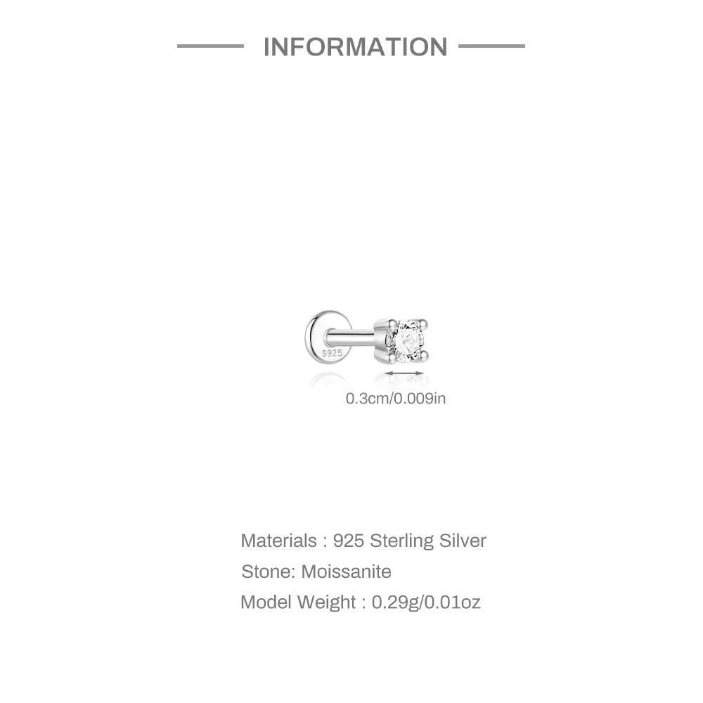 Single Moissanite Earring: Mini Stud & Hoop Styles - selected design dimensions and construction, view 22