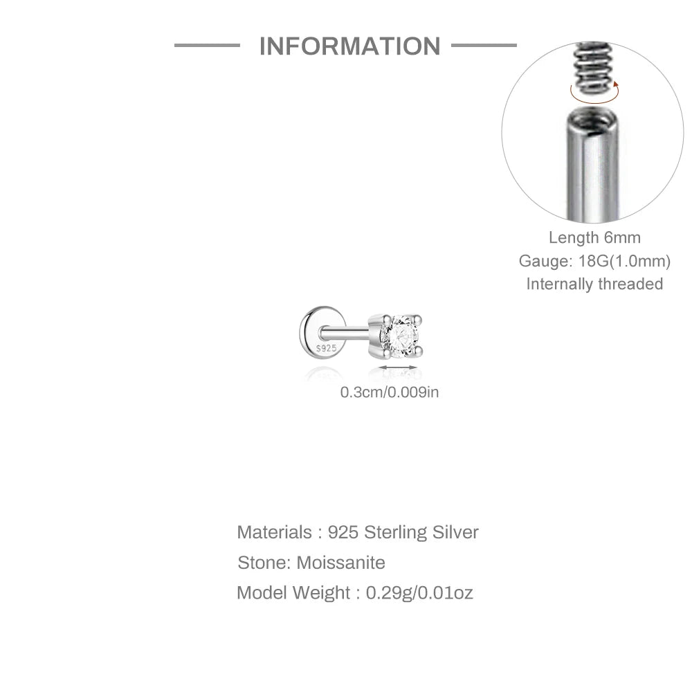 Single Moissanite Earring: Mini Stud & Hoop Styles - selected design dimensions and construction, view 33