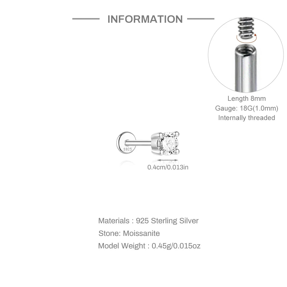 Single Moissanite Earring: Mini Stud & Hoop Styles - selected design dimensions and construction, view 31