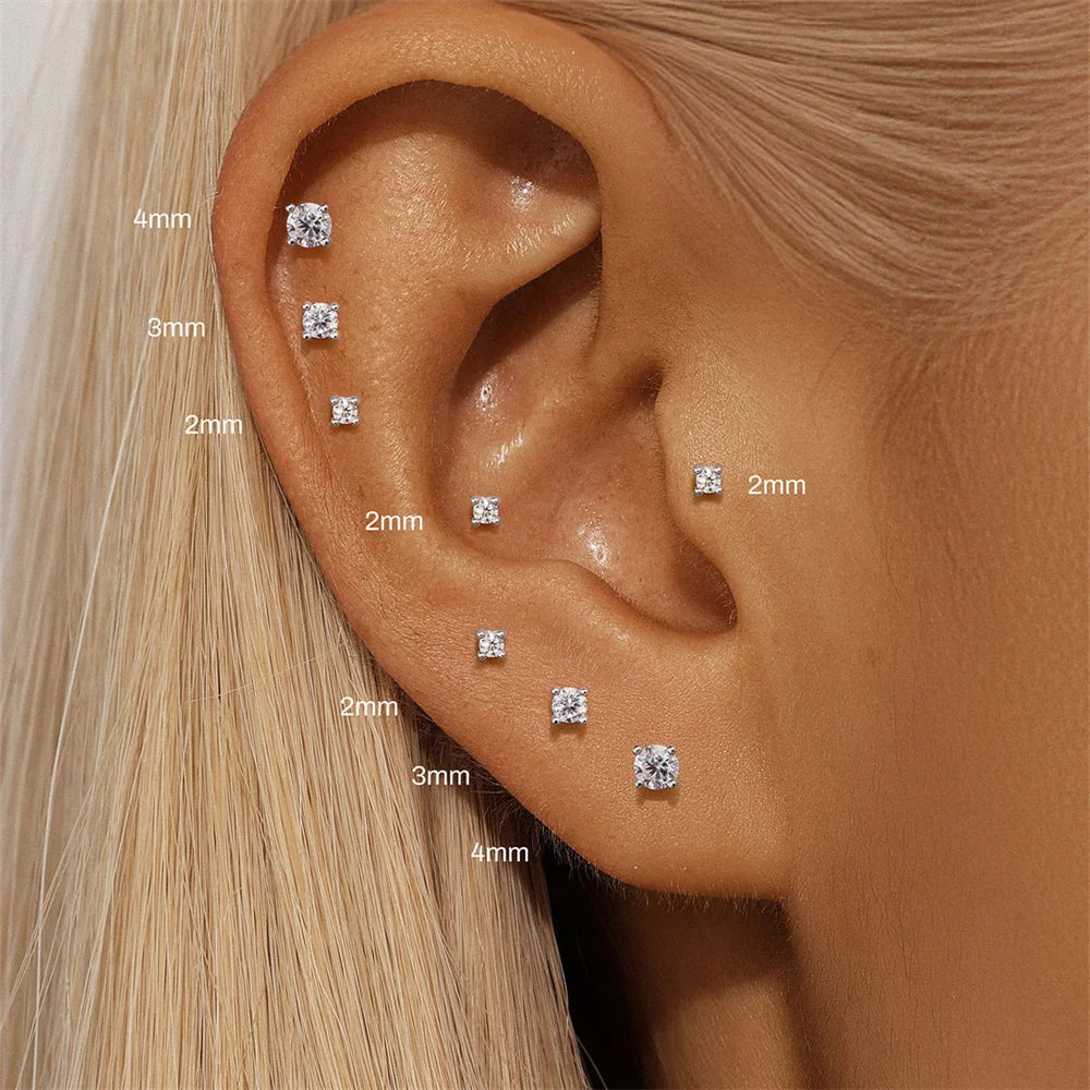 Single Moissanite Earring: Mini Stud & Hoop Styles - stud sizes worn