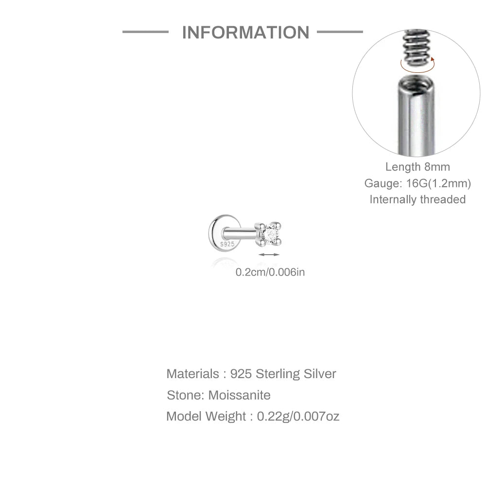 Single Moissanite Earring: Mini Stud & Hoop Styles - selected design dimensions and construction, view 19