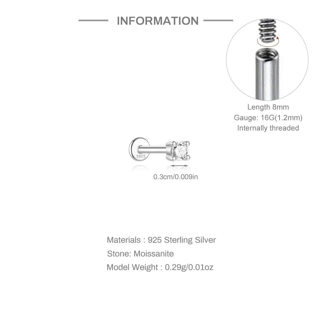 Single Moissanite Earring: Mini Stud & Hoop Styles - selected design dimensions and construction, view 29