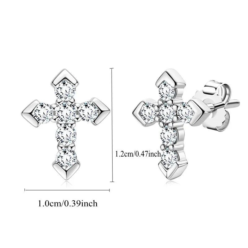 Moissanite Arrow Cross Stud Earrings in Sterling Silver — Cross stud dimensions — BandsCo Straps