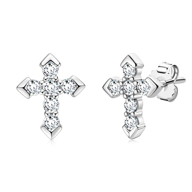Moissanite Arrow Cross Stud Earrings in Sterling Silver — Arrow Cross Studs — BandsCo Straps