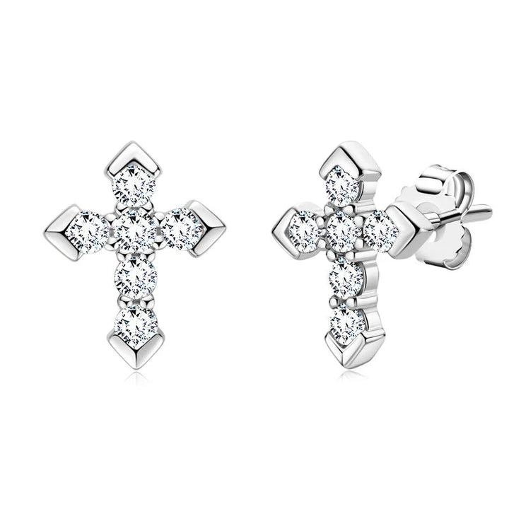 Moissanite Arrow Cross Stud Earrings in Sterling Silver