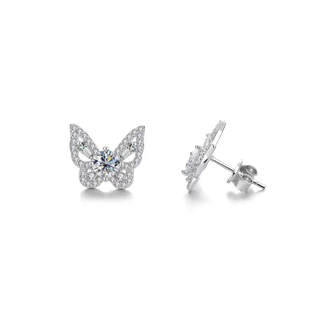 Butterfly Moissanite Stud Earrings in Sterling Silver — Pair with posts