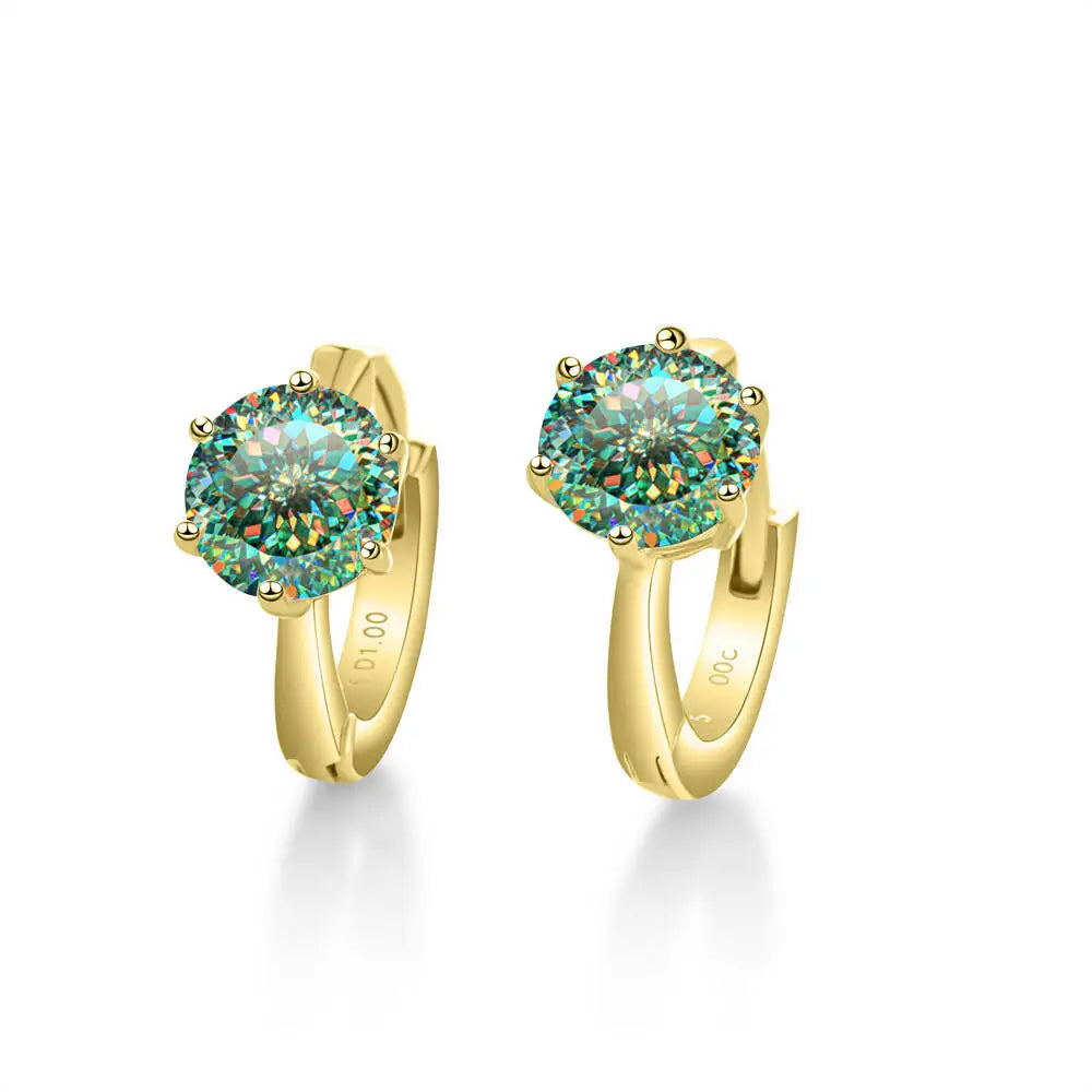 Colorful Solitaire Moissanite Hoop Earrings in Sterling Silver — Gold-Tone / Green 100 Series