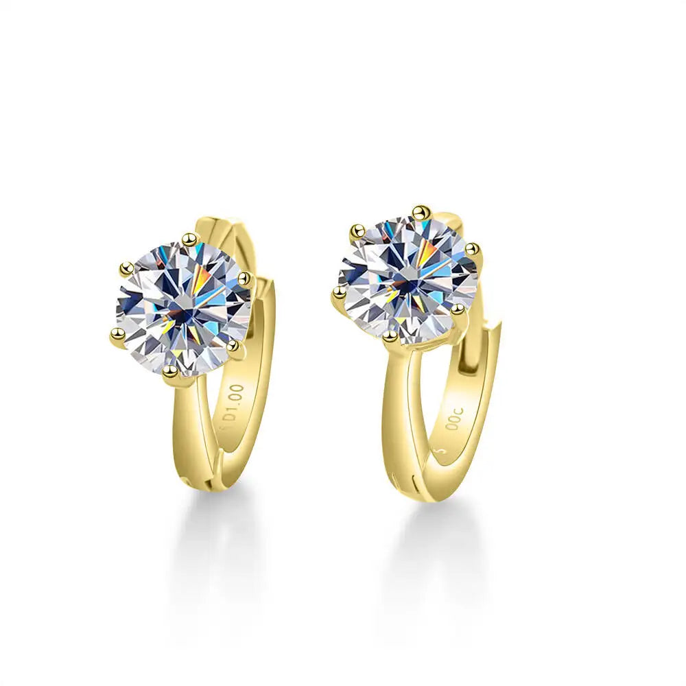 Colorful Solitaire Moissanite Hoop Earrings in Sterling Silver — Gold-Tone / White
