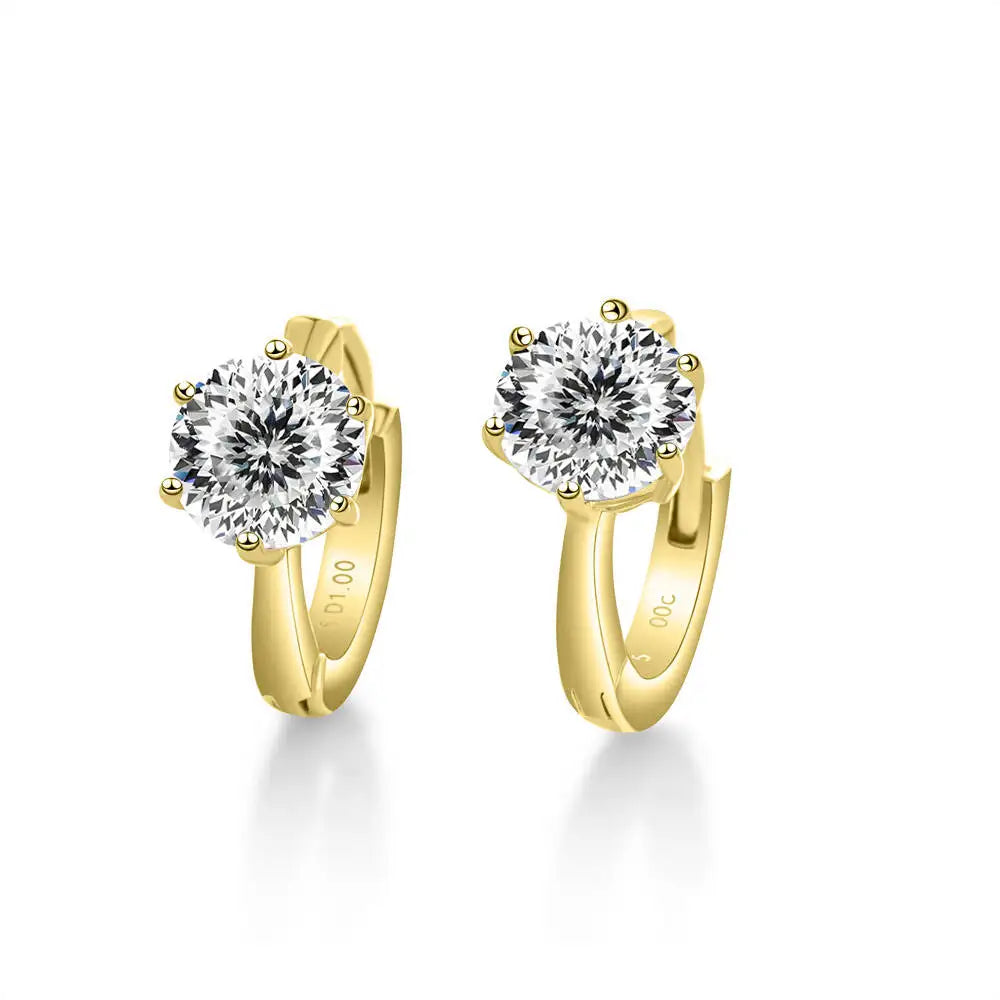 Colorful Solitaire Moissanite Hoop Earrings in Sterling Silver — Gold-Tone / White 100 Series
