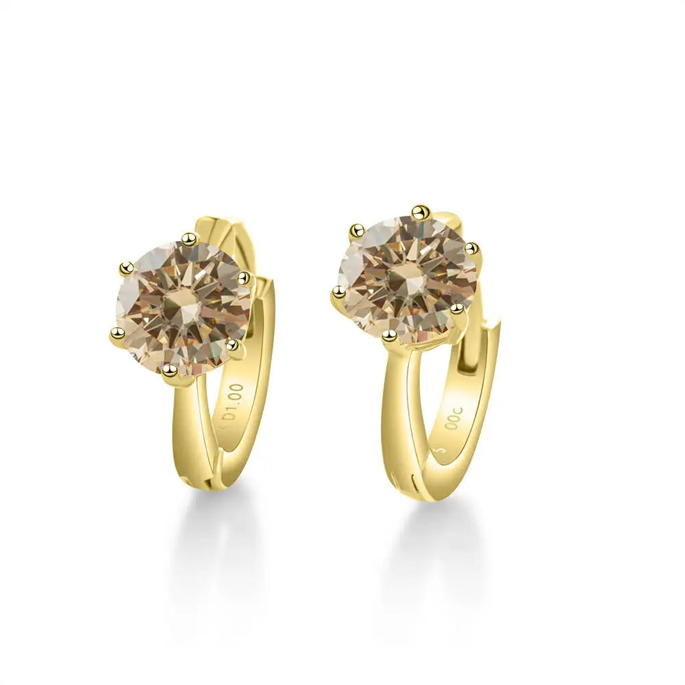 Colorful Solitaire Moissanite Hoop Earrings in Sterling Silver — Gold-Tone / Champagne