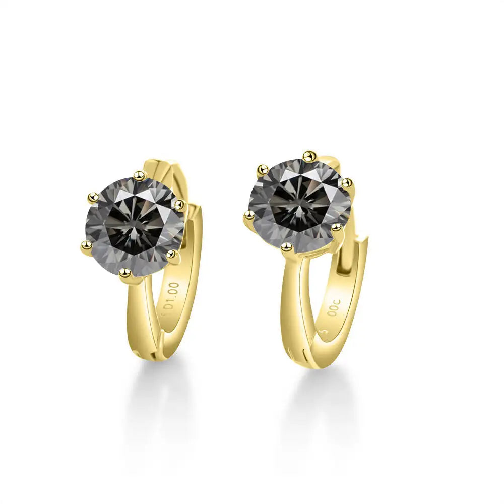 Colorful Solitaire Moissanite Hoop Earrings in Sterling Silver — Gold-Tone / Gray