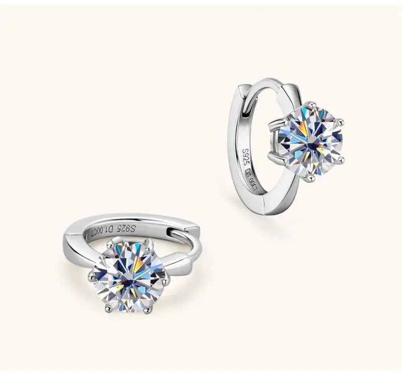 Colorful Solitaire Moissanite Hoop Earrings in Sterling Silver — Silver hoop side settings