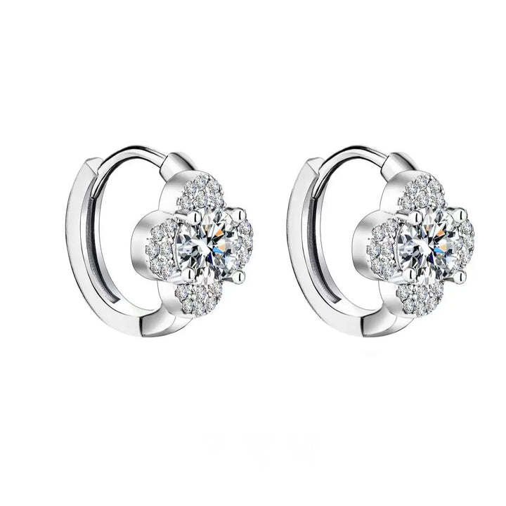 Clover Halo Moissanite Hoop Earrings in 925 Sterling Silver