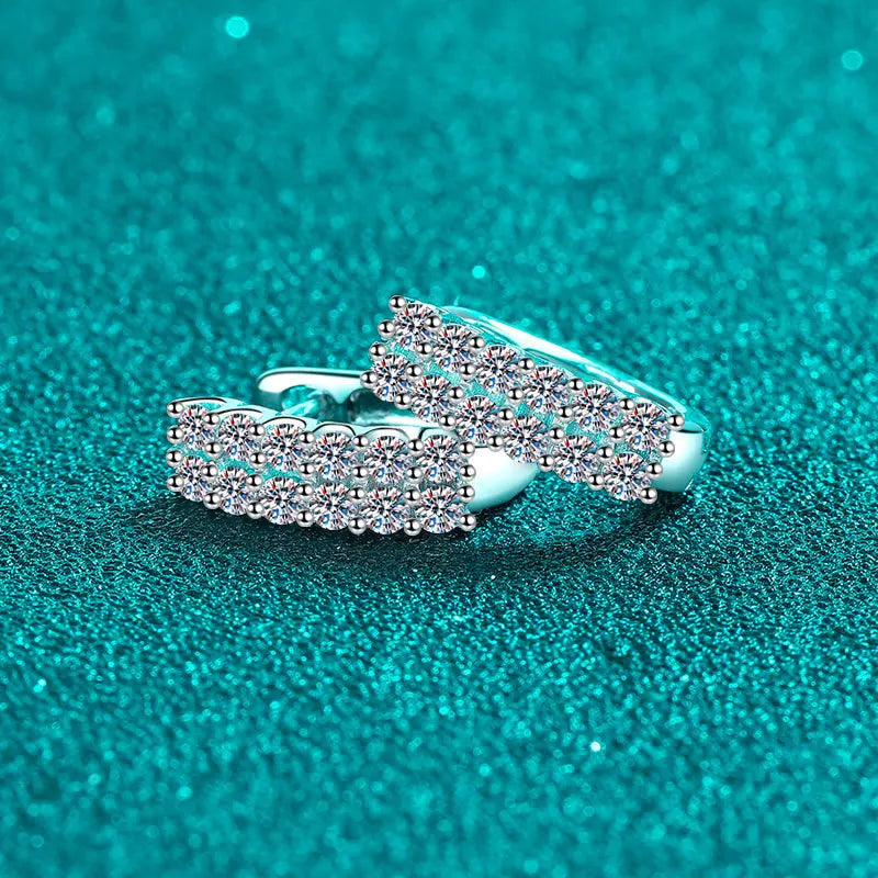 Pavé Moissanite Huggie Hoop Earrings in Sterling Silver — Rows of stones