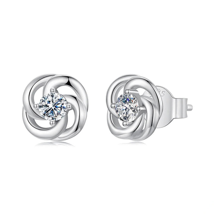 Moissanite Clover Knot Stud Earrings in Sterling Silver