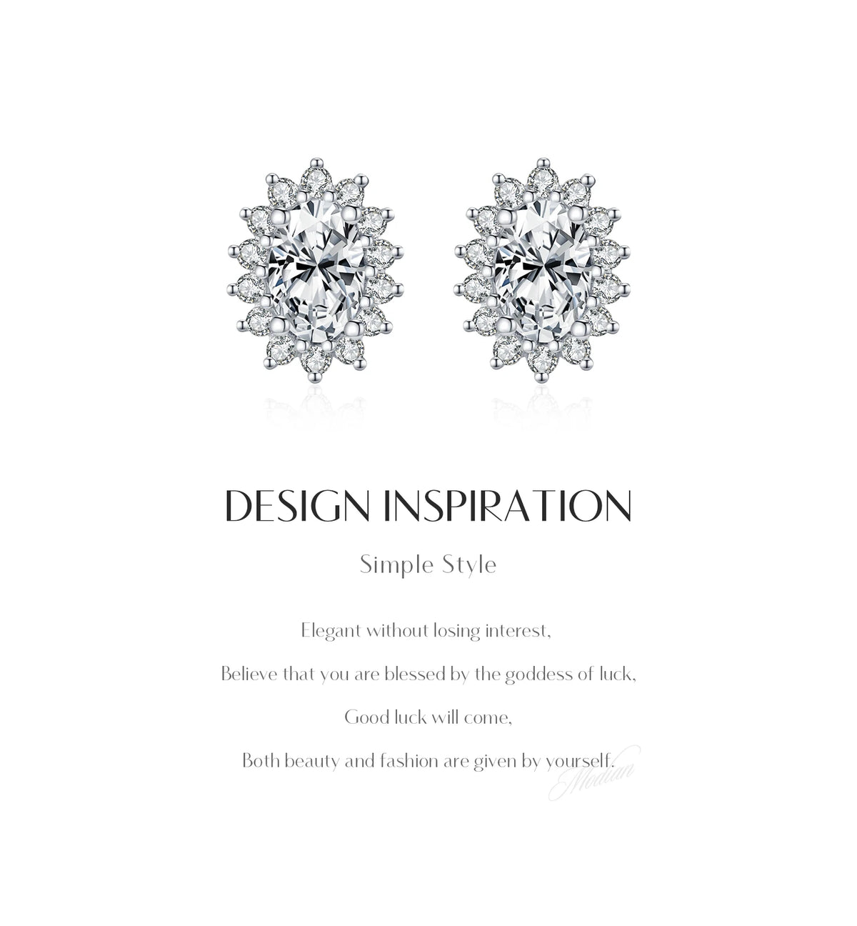 Oval Moissanite Floral Halo Stud Earrings in Sterling Silver - Floral halo design illustration