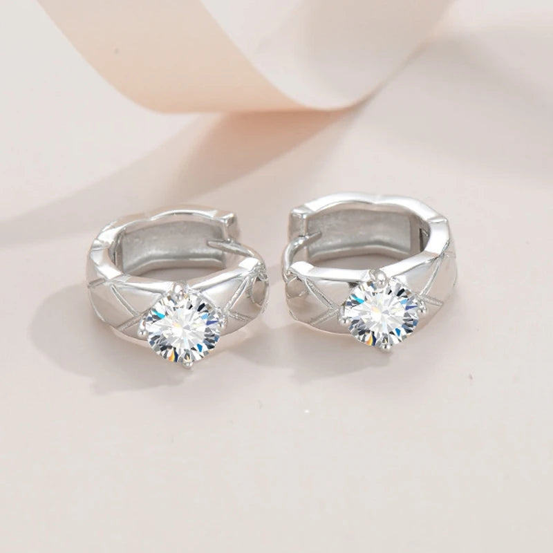 Geometric Moissanite Huggie Hoop Earrings in Sterling Silver - Open hinged closures