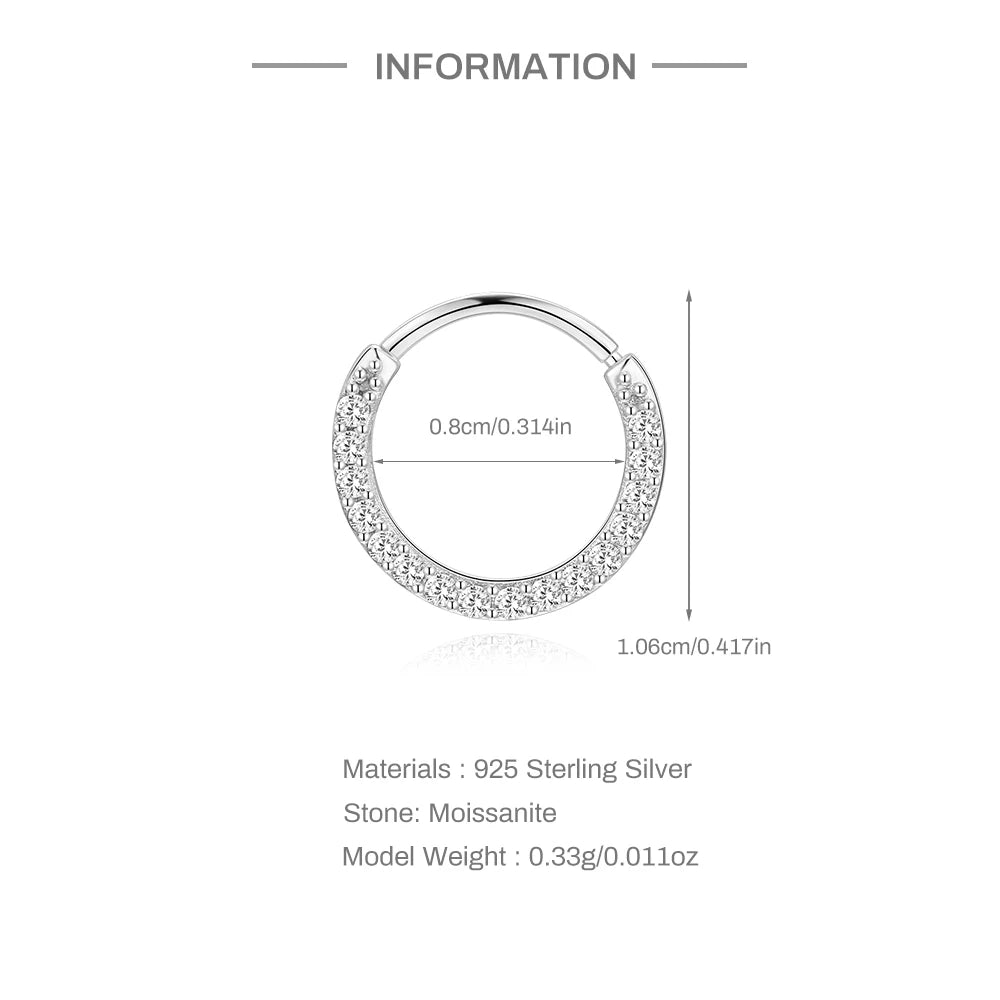 Moissanite Single Earrings in Sterling Silver - Hoop dimensions