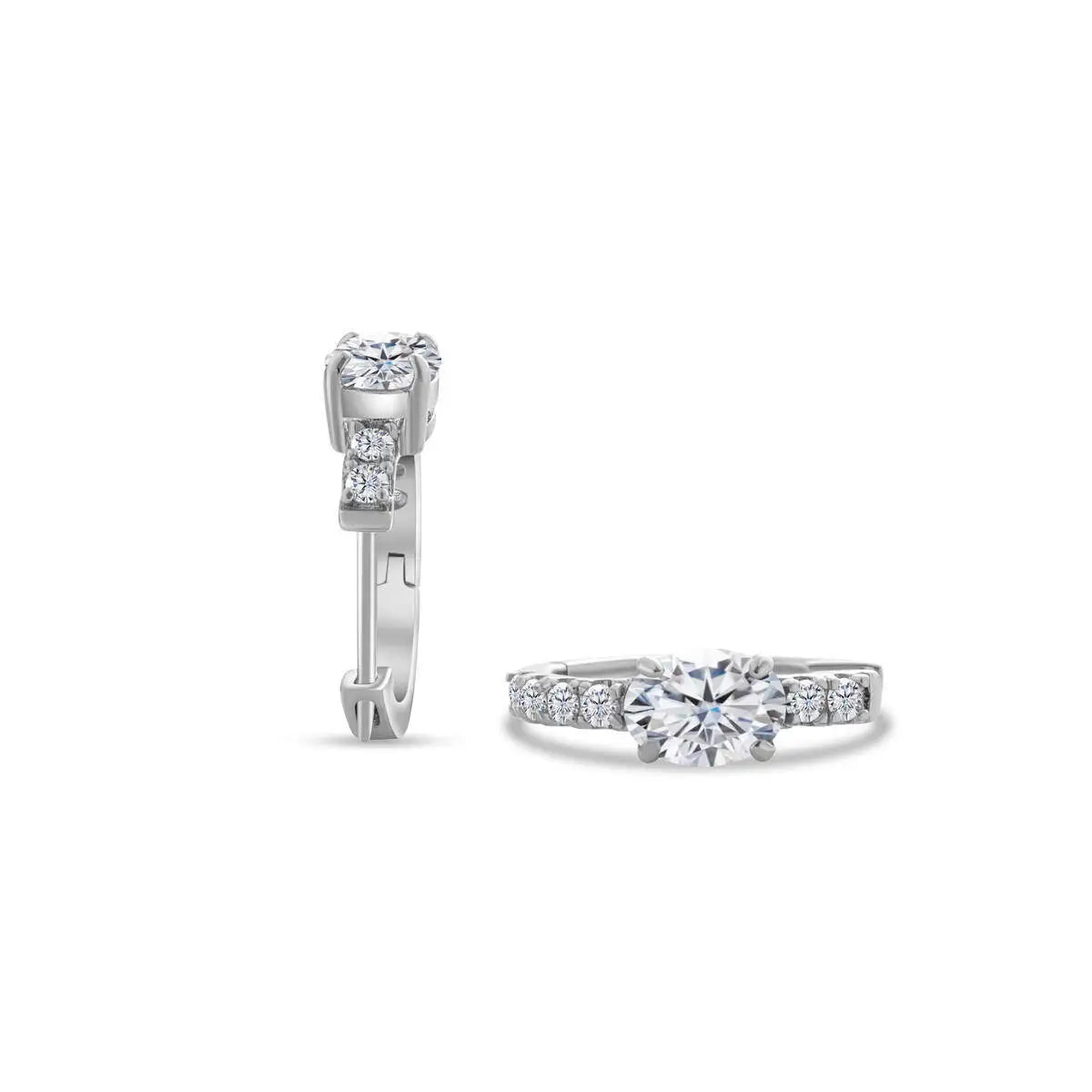Colorful Oval Moissanite Hoop Earrings in Sterling Silver — White oval center hoops
