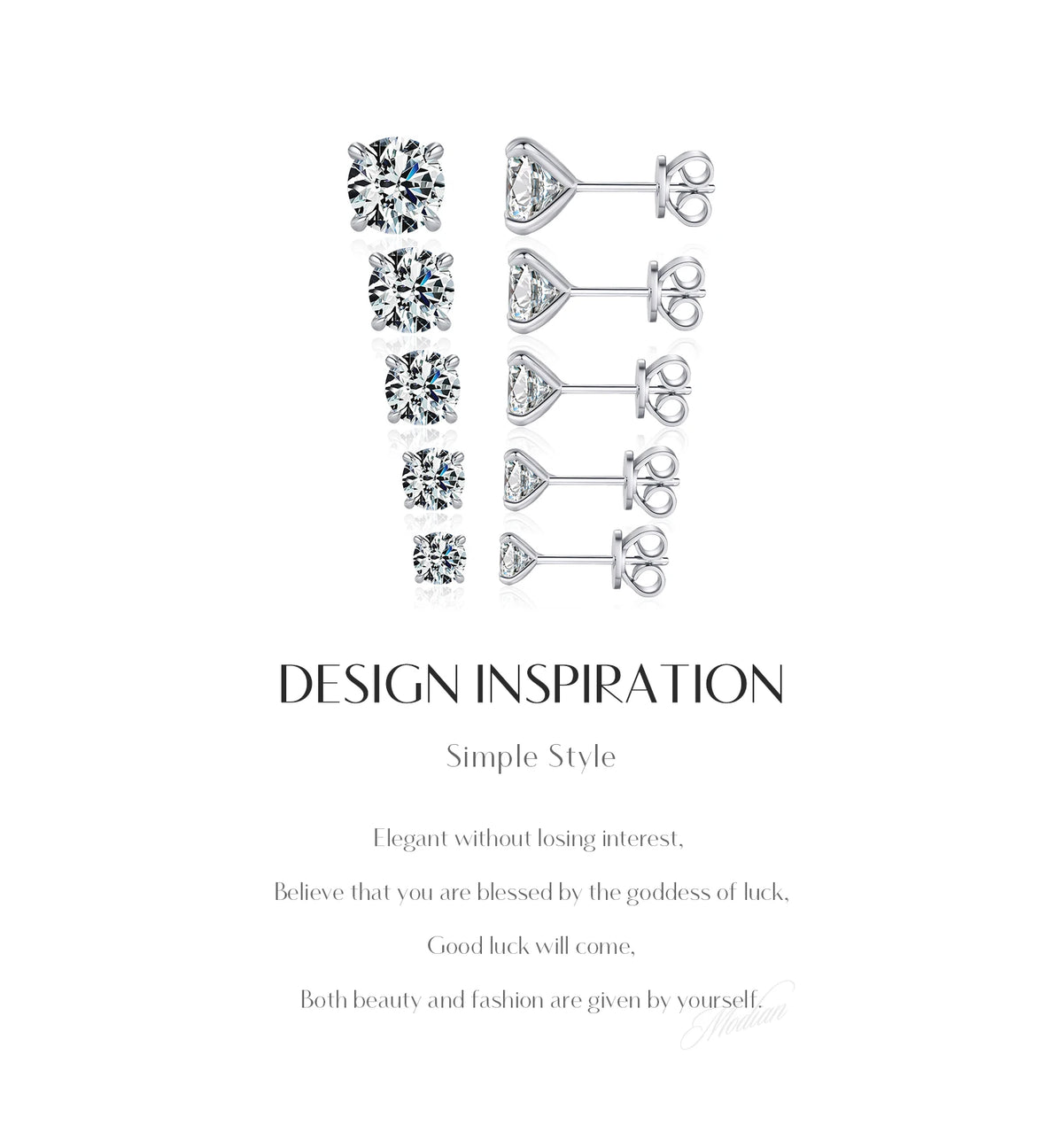 Four-Prong Round Moissanite Stud Earrings in Sterling Silver - Four-prong setting detail