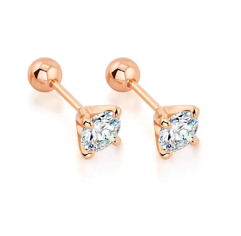 Four-Prong Moissanite Stud Earrings with Screw Ball Backs - Warm-tone ball-back pair