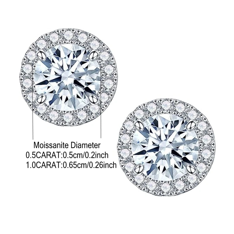 Round Halo Moissanite Stud Earrings with Screw Ball Backs - Center stone dimensions