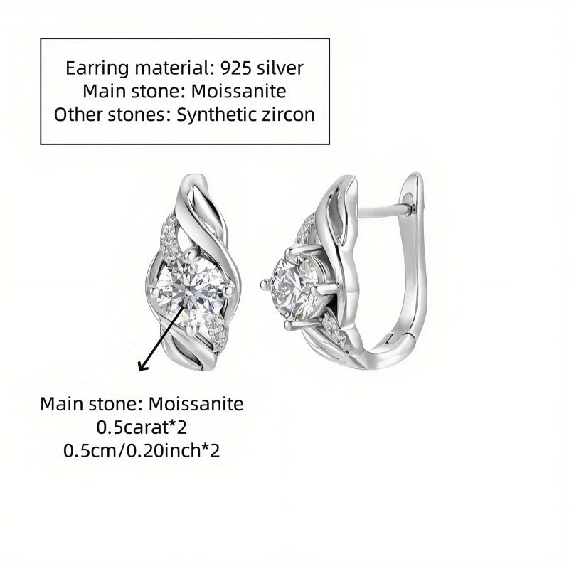 Twist-Frame Moissanite Leverback Earrings in Sterling Silver - Round center and accent stone diagram