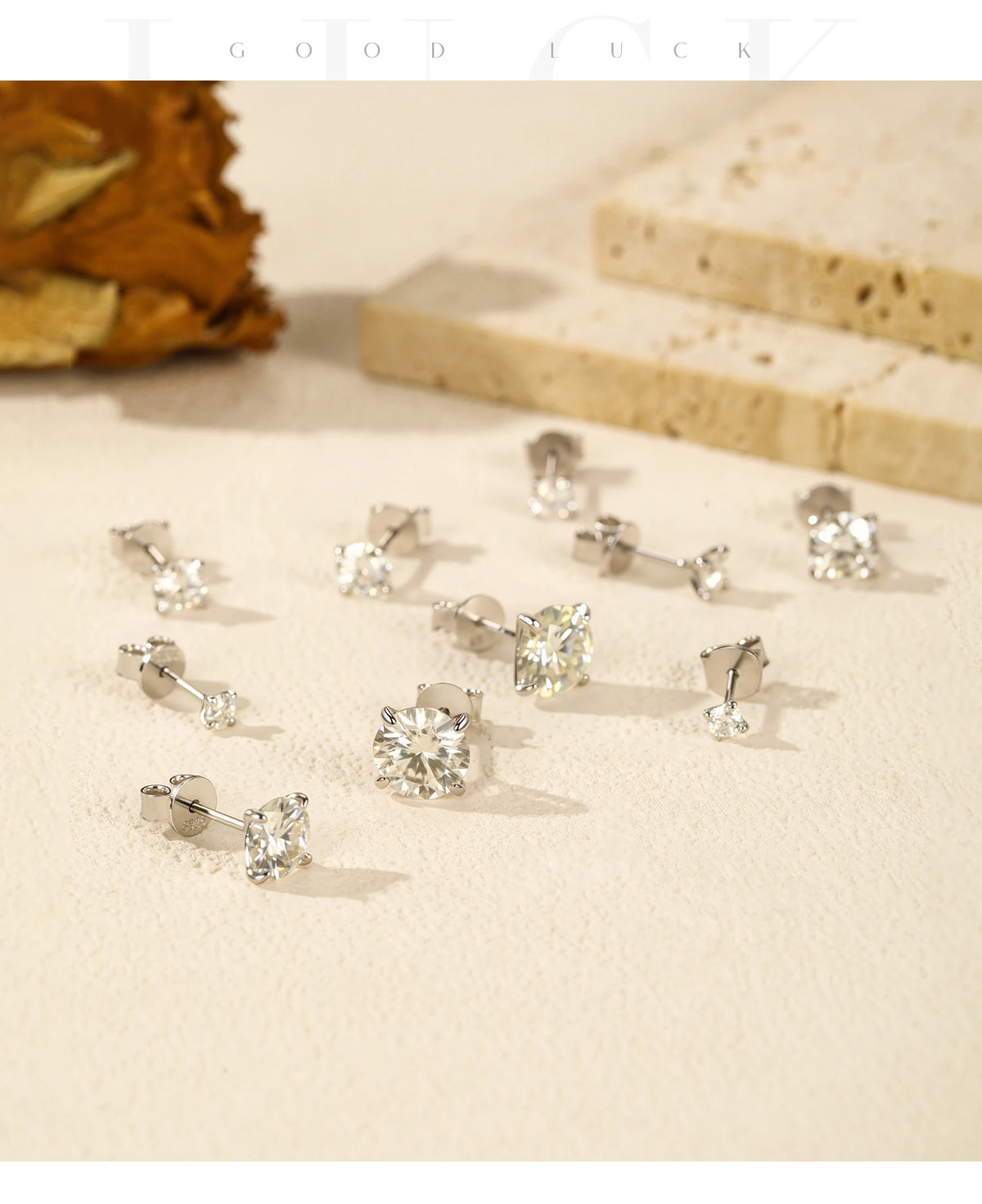 Four-Prong Round Moissanite Stud Earrings in Sterling Silver - Round stud size comparison