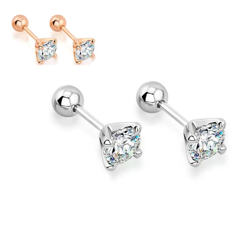 Four-Prong Moissanite Stud Earrings with Screw Ball Backs - Silver and warm-tone stud comparison