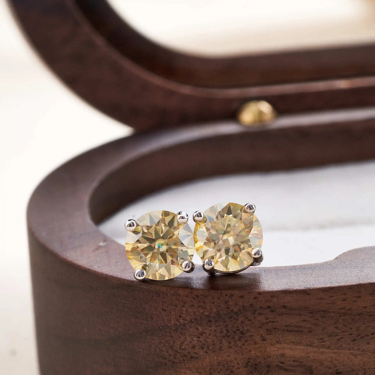 Lemon Yellow Moissanite Stud Earrings in Sterling Silver — Pair in display box
