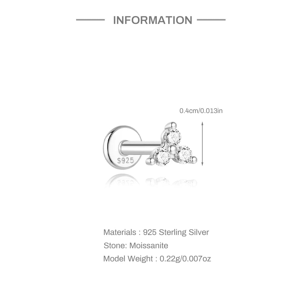 Moissanite Single Earrings in Sterling Silver - Three-stone cluster dimensions