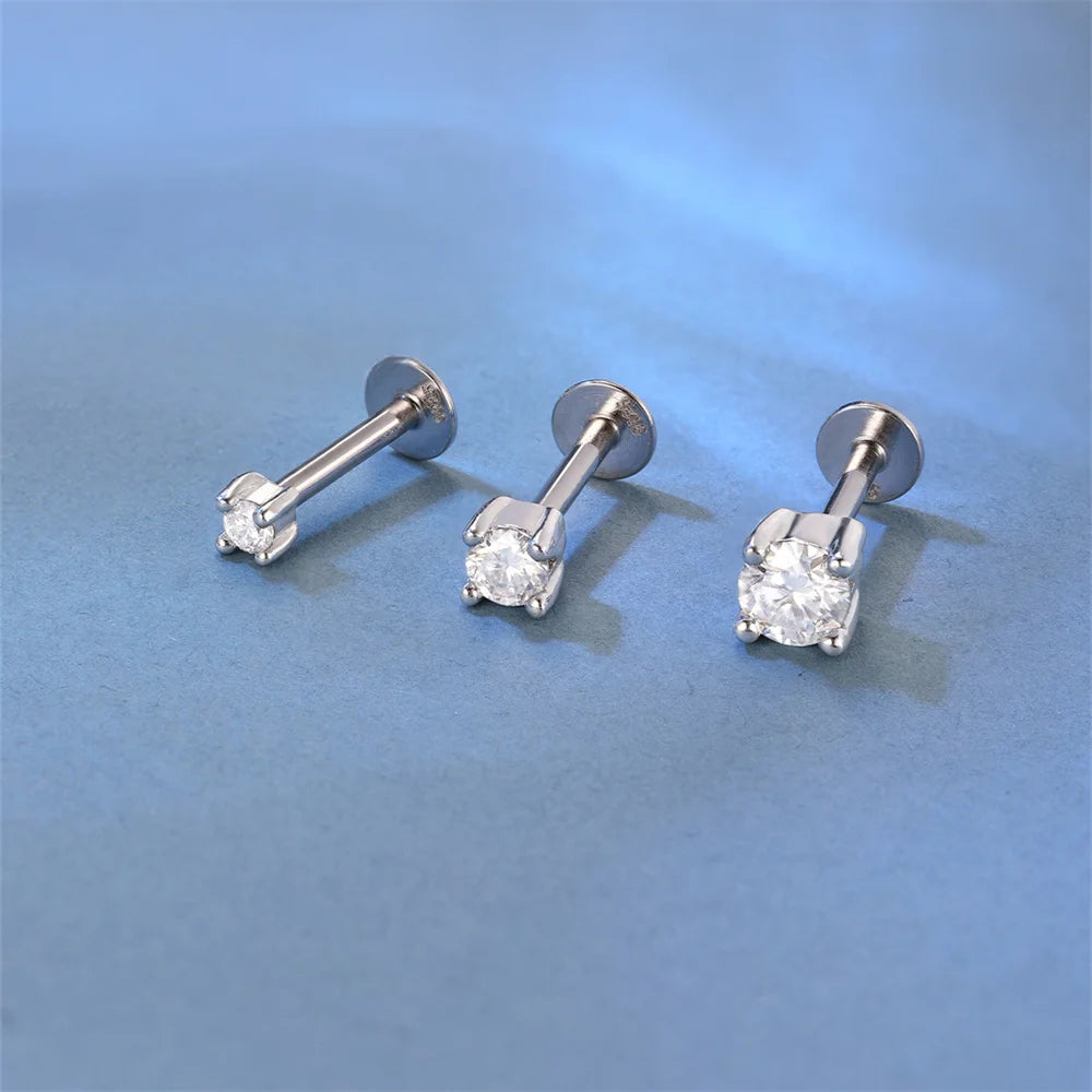 Moissanite Single Earrings in Sterling Silver - Flat-back solitaire size comparison