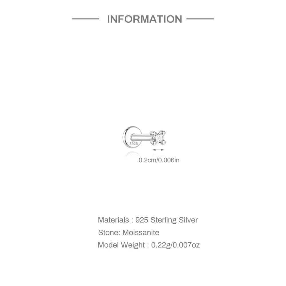Moissanite Single Earrings in Sterling Silver - Solitaire dimensions