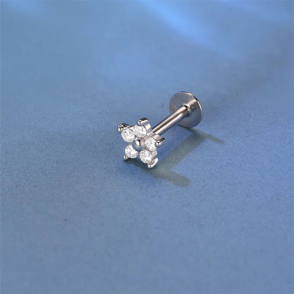Moissanite Single Earrings in Sterling Silver - Cluster flat-back stud