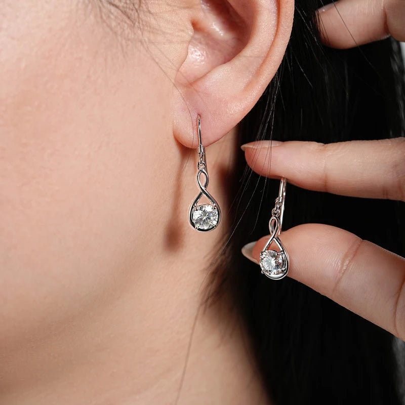 Twisted Teardrop Moissanite Hook Earrings in Silver — Hook drops worn