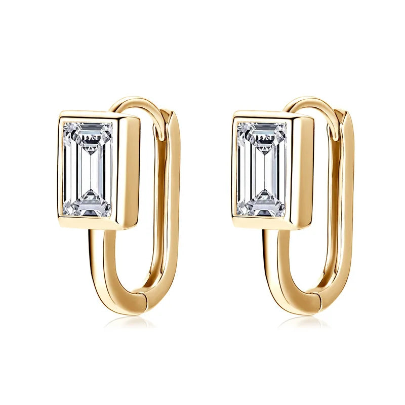 Emerald-Cut Moissanite Hoop Earrings in Sterling Silver — Gold-Tone / 1ct each