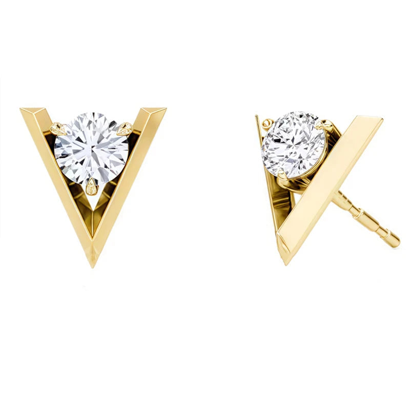 V-Shaped Moissanite Stud Earrings in Sterling Silver — Gold-tone V-shaped studs