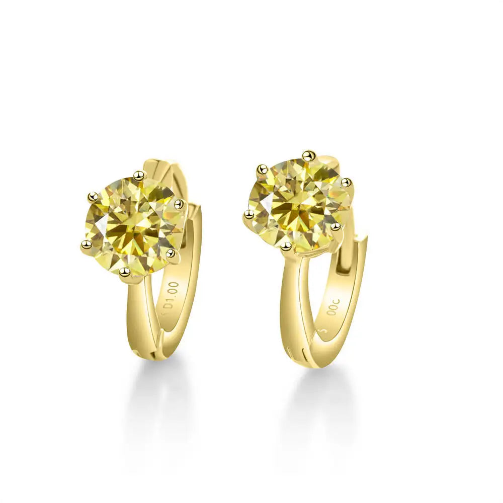 Colorful Solitaire Moissanite Hoop Earrings in Sterling Silver — Gold-Tone / Lemon Yellow
