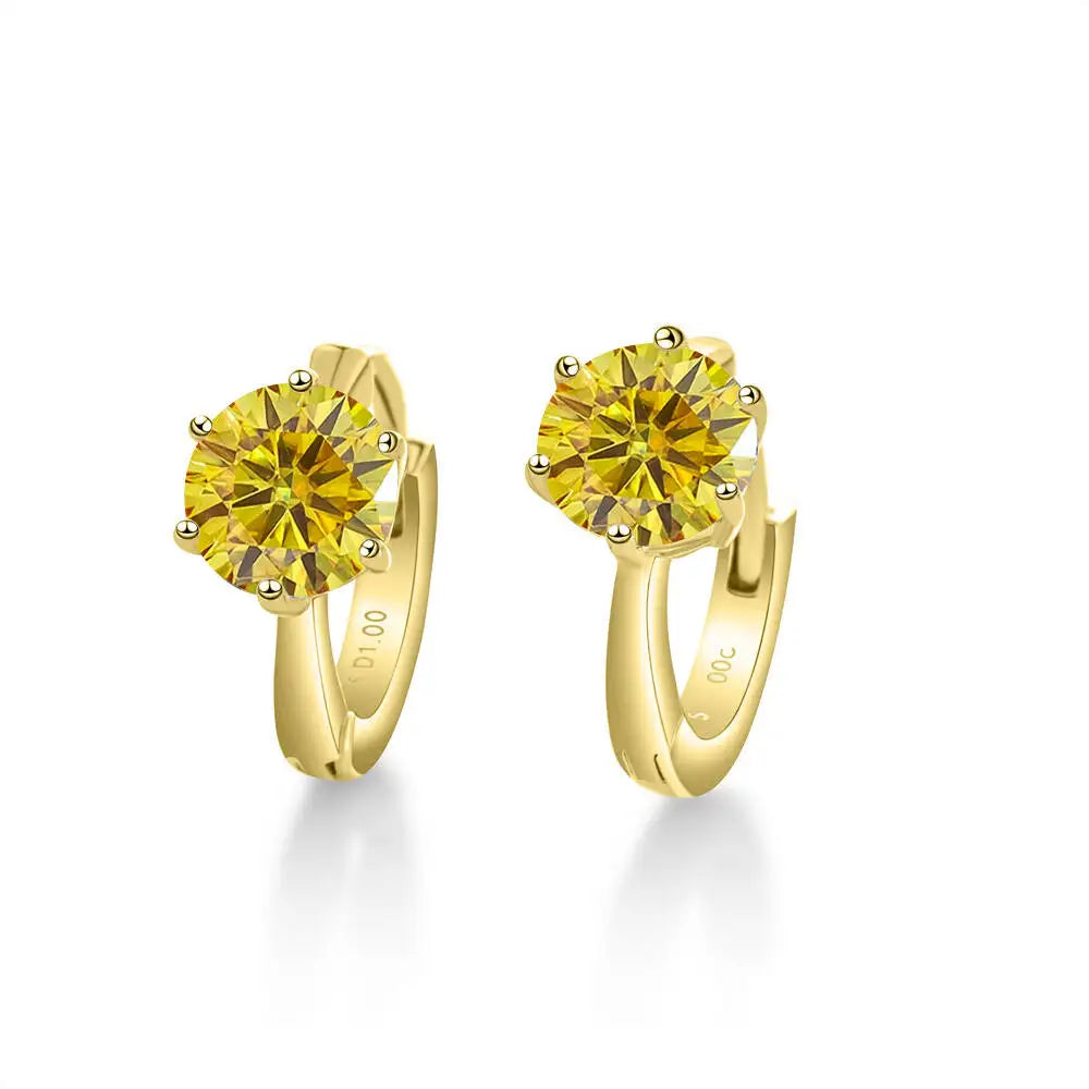 Colorful Solitaire Moissanite Hoop Earrings in Sterling Silver — Gold-Tone / Golden Yellow