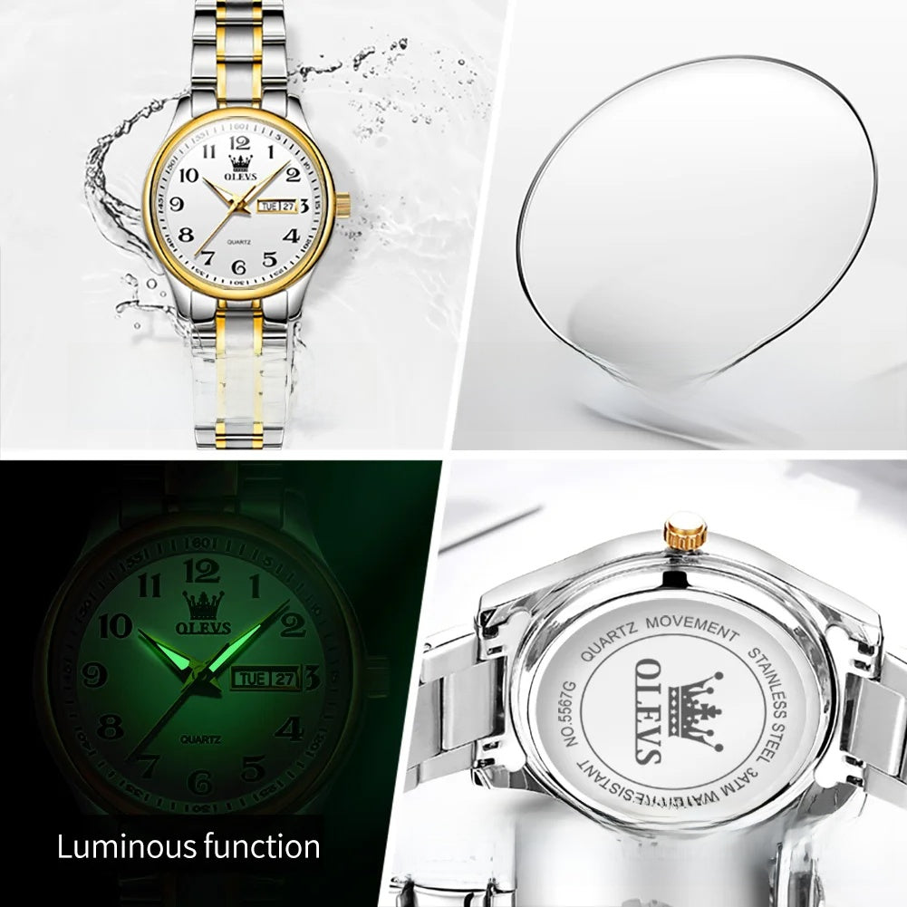 Women's Arabic Numeral Day-Date Bracelet Watch — Case back and luminous hands — BandsCo Straps