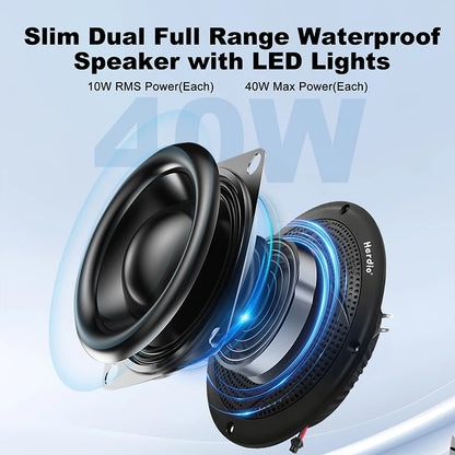 4 in LED Marine Speakers for Golf Carts, Slim Waterproof, Pair