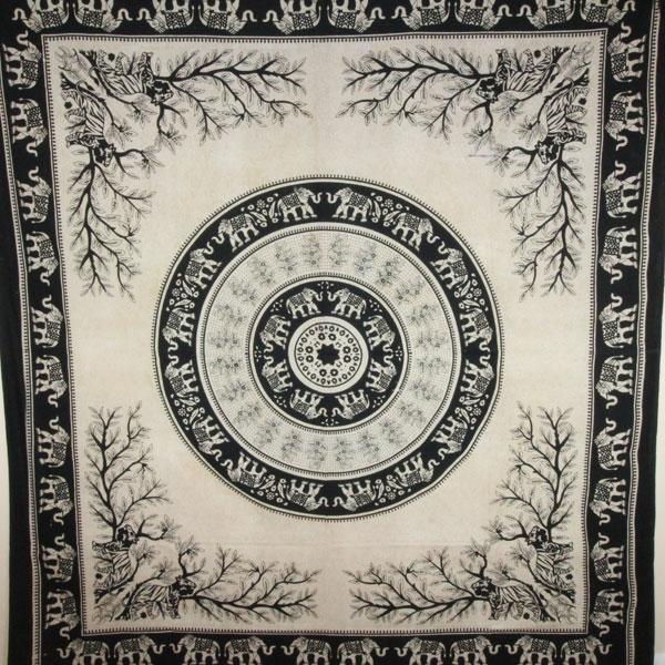 Tiger Elephant Mandala Tapestry Boho Wall Hanging Large — black