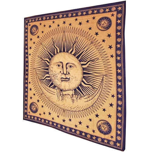 Sun Moon Tapestry Tie Dye Celestial Wall Hanging Boho Decor — blue