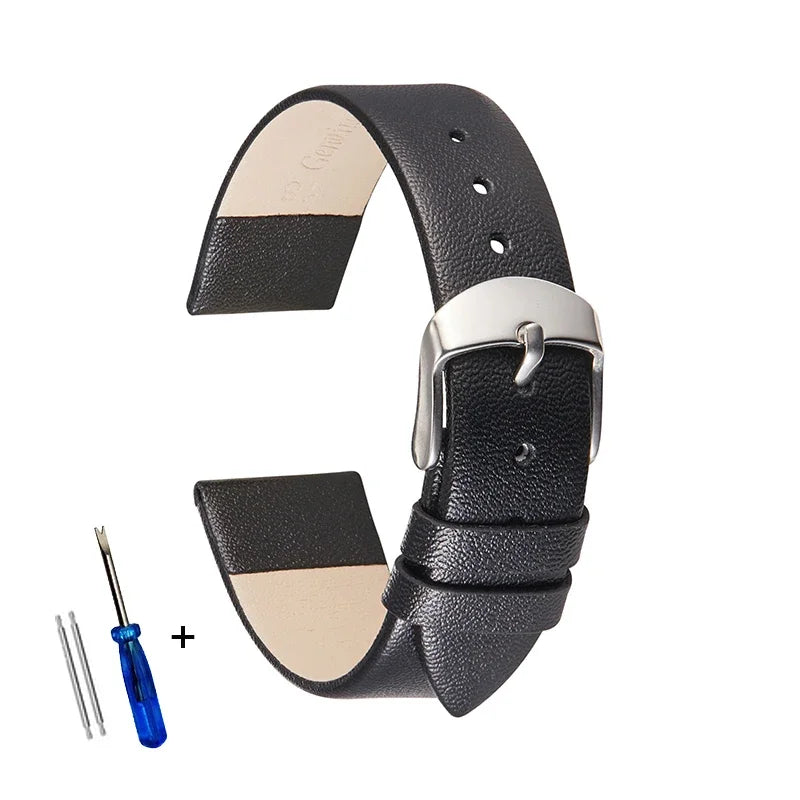 COROS Classic Leather Band with Silver Buckle – Black