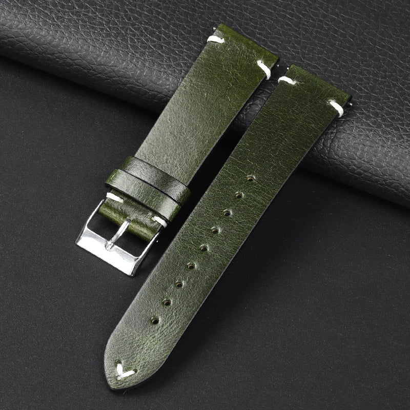 COROS Oil-Waxed Leather Band with Accent Stitching – Olive Green