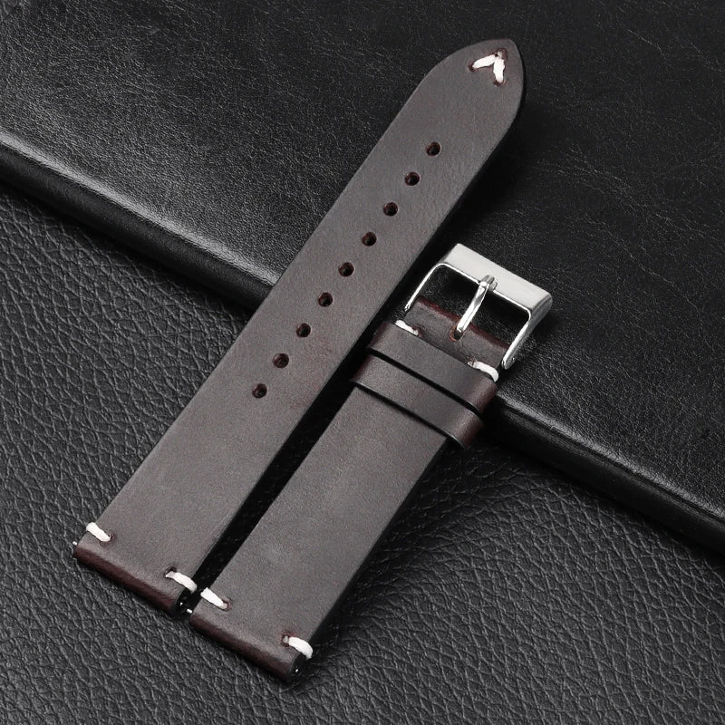 COROS Oil-Waxed Leather Band with Accent Stitching – Dark Brown