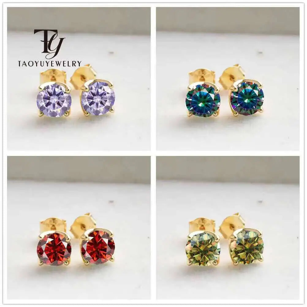 Colorful Moissanite Stud Earrings in Gold-Plated Sterling Silver — Stone color comparison in Gold-Tone settings
