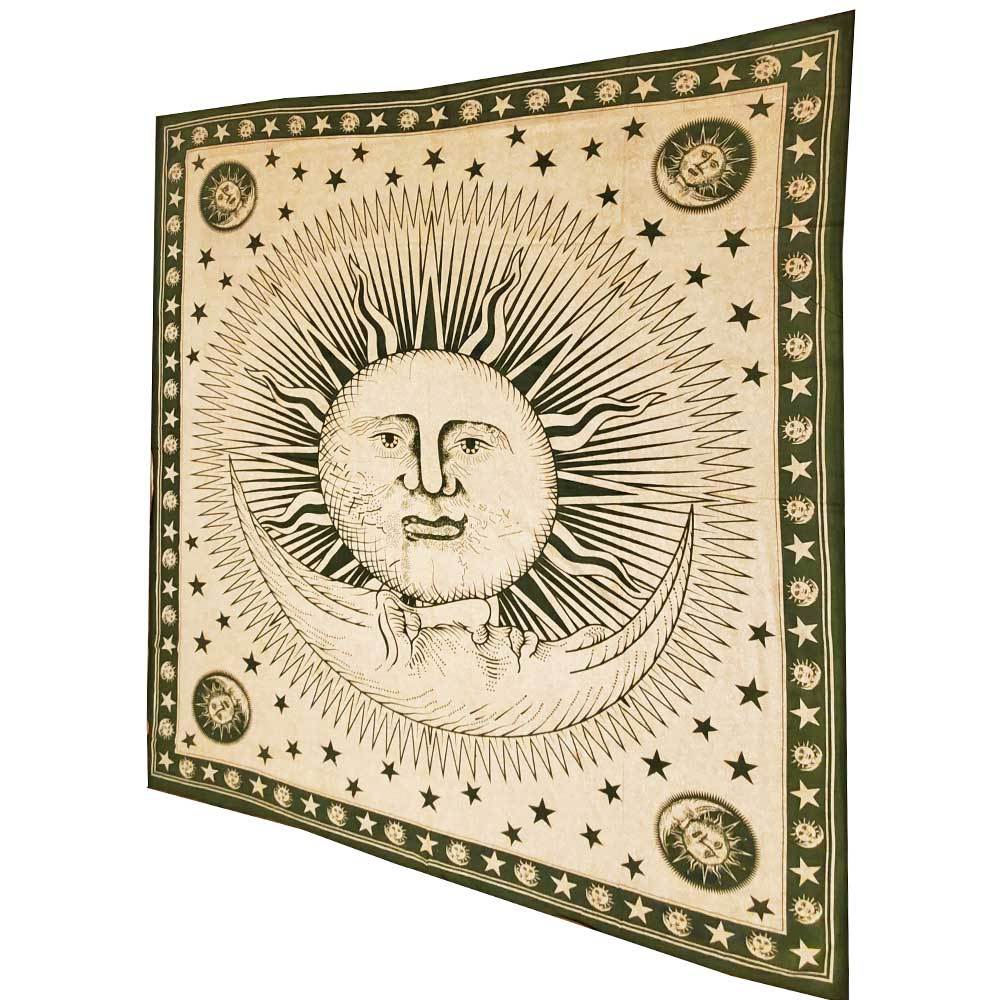 Sun Moon Tapestry Tie Dye Celestial Wall Hanging Boho Decor — green