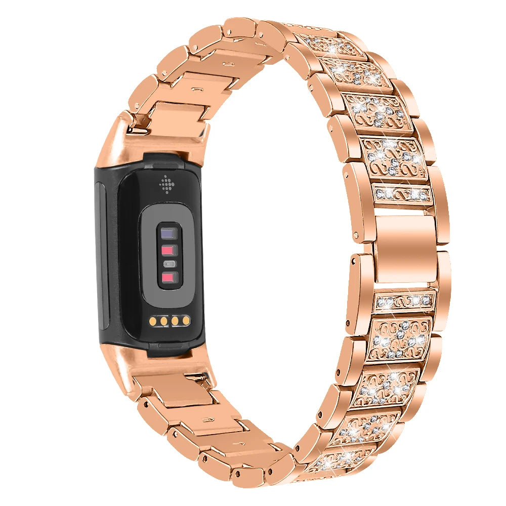Rose gold rhinestone strap for Fitbit Charge series, stylish luxury band for smartwatches, bandsco straps.