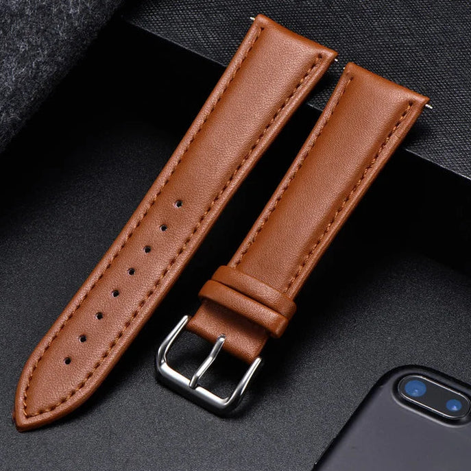COROS Calfskin Leather Watch Band with Silver Buckle - Tan / Tan Stitching